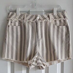 Toast Jeans Gray & Ivory Striped Denim Shorts Women's Size M